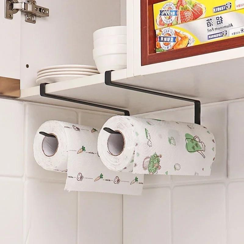 Kitchen Holder Hanging Toilet Roll Paper Holder Towel Rack Kitchen Bathroom Cabinet Door Hook Holder Organizer Hanging Rack