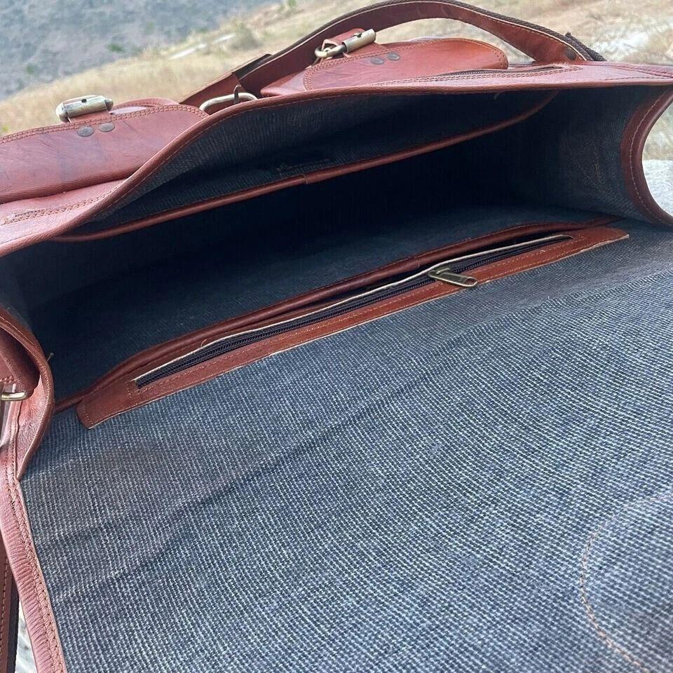 Men's Leather Messenger Satchel Shoulder Briefcase Business Bag Hand-Made