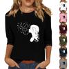 3/4 Sleeve Tops For Women T-Shirt Casual  Print Tops T Shirt Round Neck Pullover Blouse