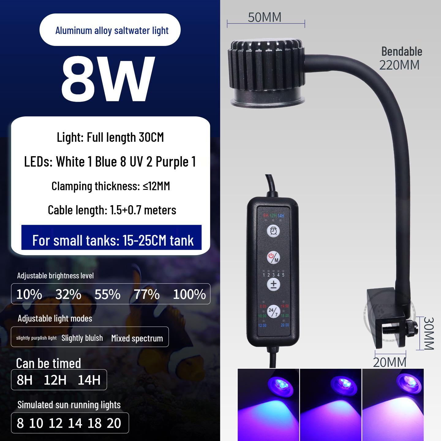 

LED Marine Aquarium Light with Dimming and Timer for Saltwater Tanks, Clownfish & Coral, Blue/White Clip-on with Enhanced Blue Light US Standard