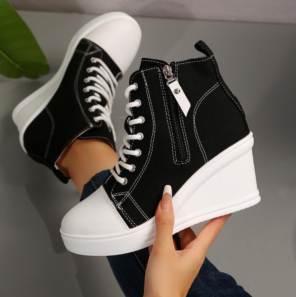 Women Sneakers New Hidden Wedge Invisible Heel Canvas Shoes For Women Wedge Increased Casual Breathable Platform Sneakers Women