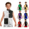 Top da Ballo Jazz per Ragazzi Collo Alto Senza Maniche Zip Invisibile sul Retro Paillettes Brillanti Blocco di Colore Costume di Scena