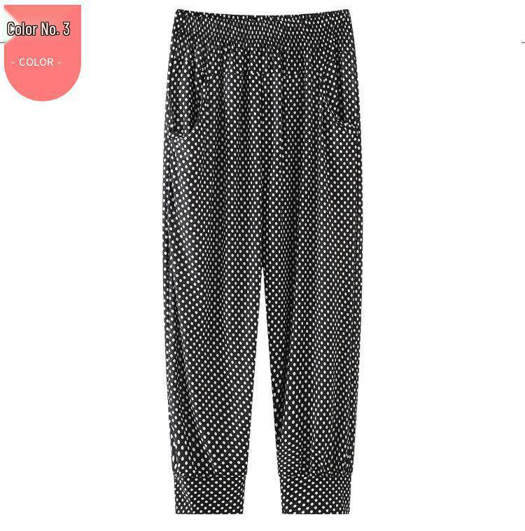

Women s Summer Floral Nine-Point Ice Silk Pants - Plus Size, Loose Fit for Middle-Aged and Elderly One Size
