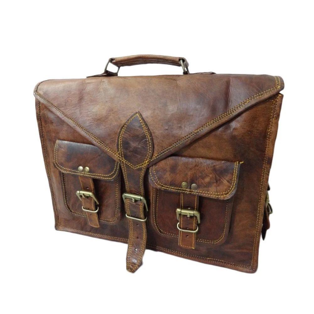 Men's Genuine Vintage Brown Leather Messenger Shoulder  Laptop Bag Briefcase