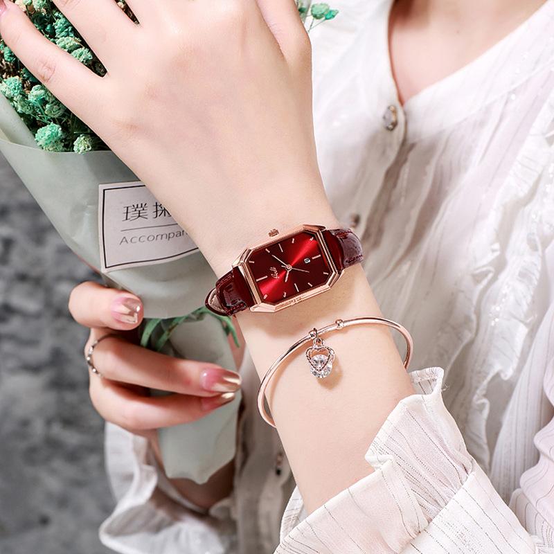 Fashion Women's Watch Korean Style Simple Small Square Watch Temperament Quartz Watch Calendar Belt Watch for Women