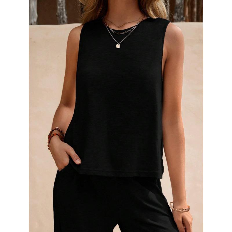 VEZFAA Dámská móda Ležérní Léto Jaro Jednobarevný potisk Bez rukávů Kalhoty s výstřihem do O Kalhoty Obleky