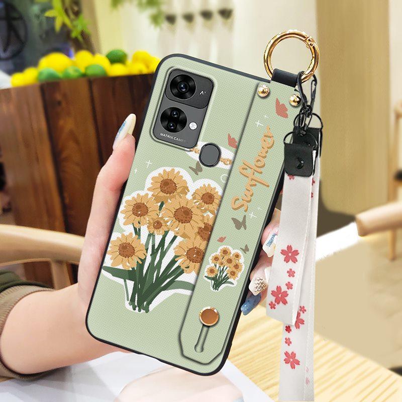 Oil Painting Phone Holder Phone Case For Oukitel C33 Back Cover Anti-dust Protective Anti-knock Lanyard Silicone Flower