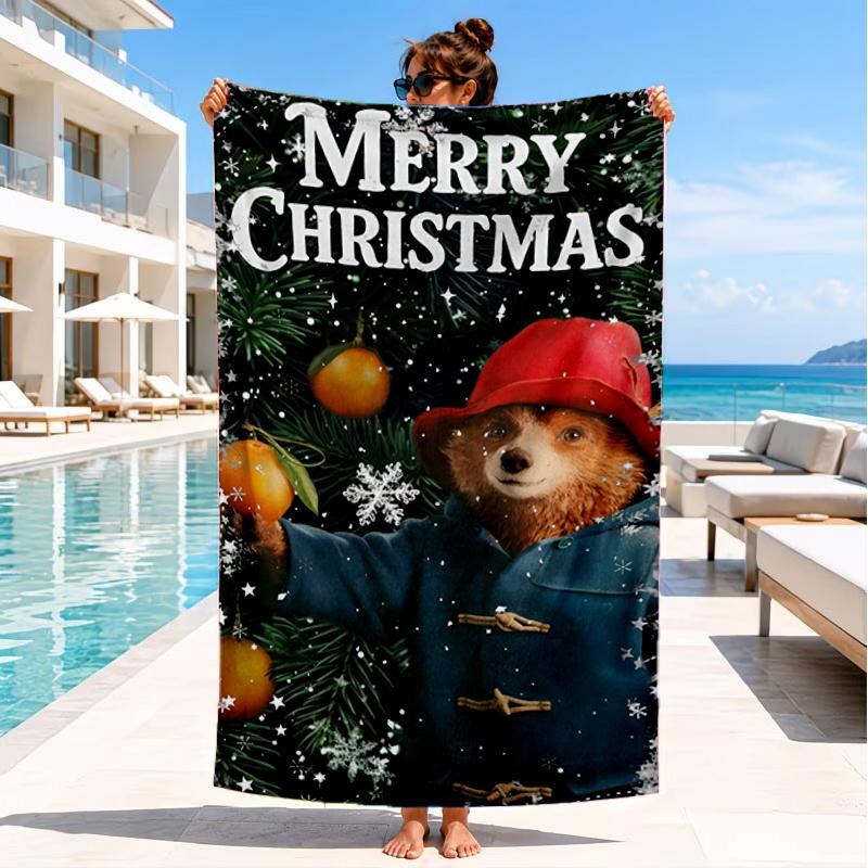 Red Hat Bear In The City Beach Towel, Super Soft Microfiber, Perfect Gift for Her/Him, Birthday, for Pool, Beach, Travel, Decor Beach Party