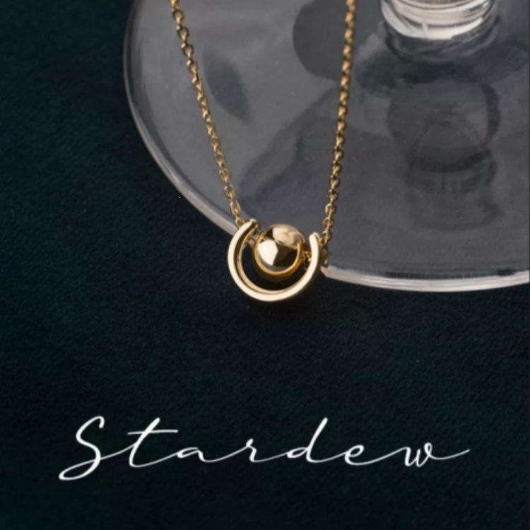 Halo~ Gold-Plated S925 Sterling Silver Pendant Necklace for Women - Light Luxury Clavicle Design, Small Gold Ball, Half-Round Style