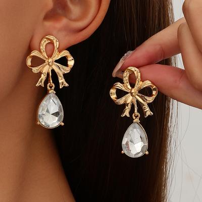 Temperament Diamant Blume Ohrringe Elegant Vintage Büro Pendler Hohl Schleife Damen Ohrringe