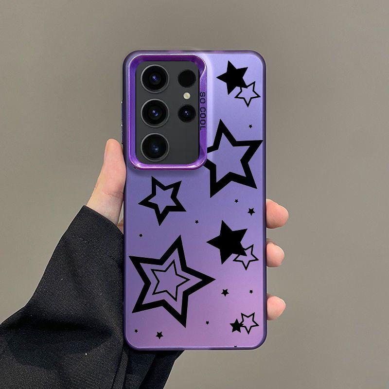 Phone Case For Samsung A56 A36 A26 A24 A16 A14 A12 A32 A50 A70 A22 A34 A54 A52 5G A06 4G Silver IMD Cover Style Stars Pattern