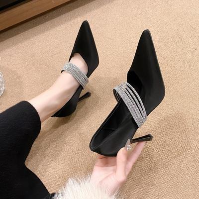 Mote Sexye Rhinestoneskjede Tynne Hæler Dame Spiss Tå Pumps Skinnende Festkjole Sko Dame Elegant Luksus Slingback Høyhælte