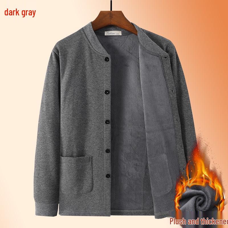Herren Warme Opa Strickjacke Jacke - Herbst/Winter Samt Knopfleiste für Senioren