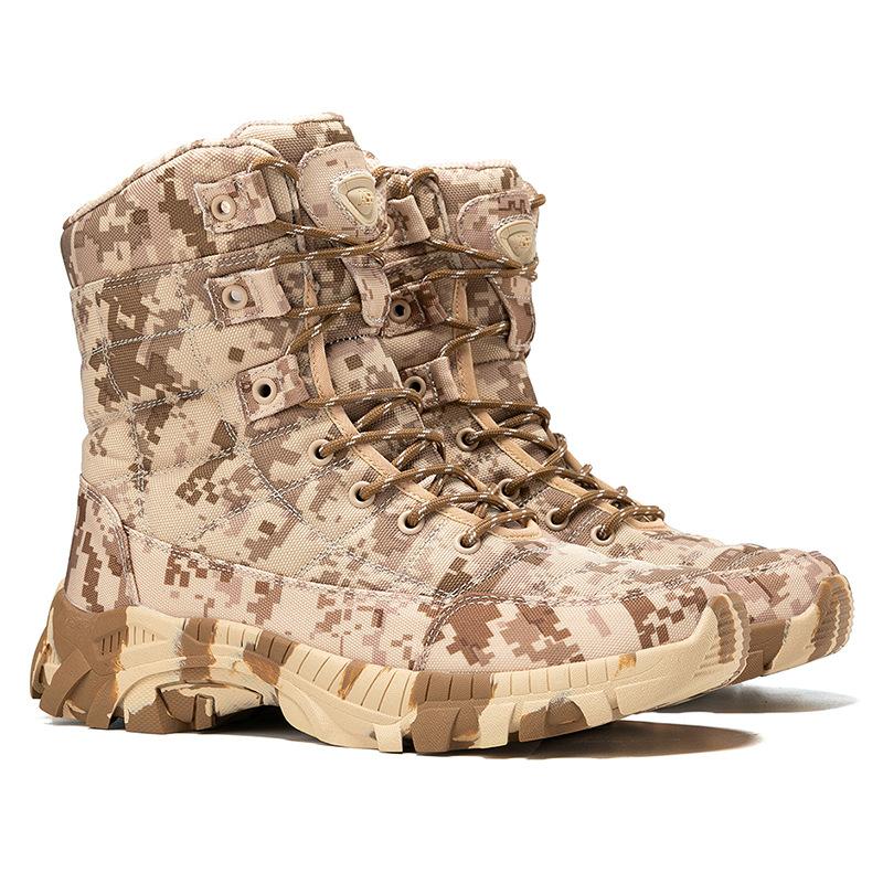 Fashion Men's Wide Width Canvas Combat Boots Camouflage Hiking High Top Tactical Shoes Non-Slip Waterproof Outdoor Training Boots