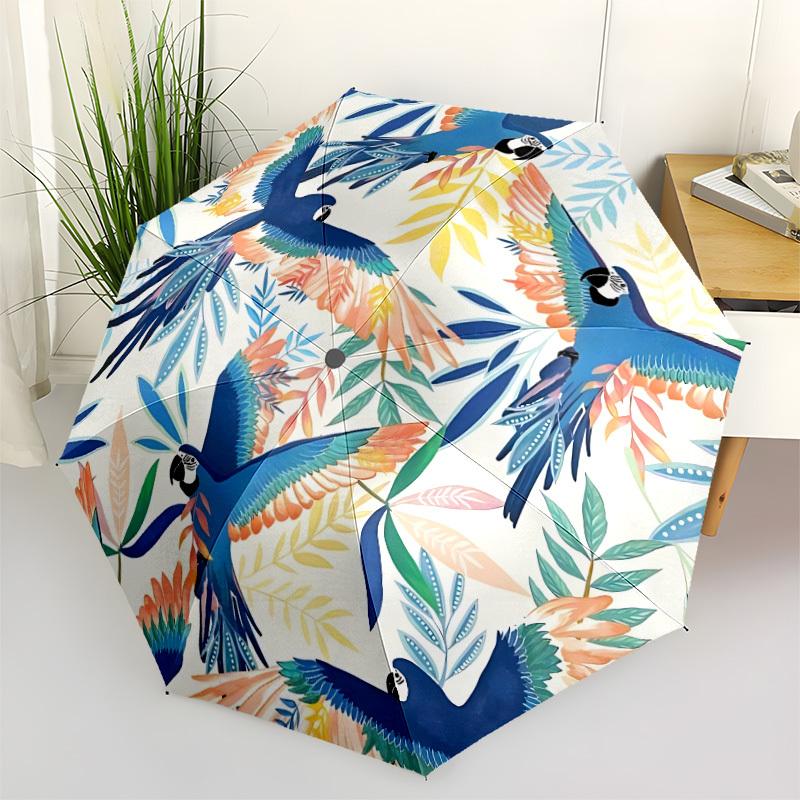 1pc Parrot Floral Automatic Folding Umbrella - Portable Collapsible, 8-Rib Durable Frame, Perfect for Outdoor Use,  Yy251218124