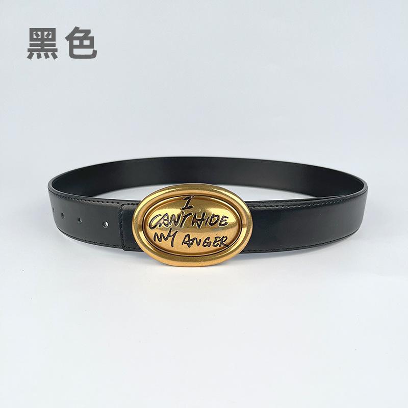 Cowhide Leather Women'S Belt Wide Version Jeans Coat High-End Women'S Leather Bandwidth 3.3Cm