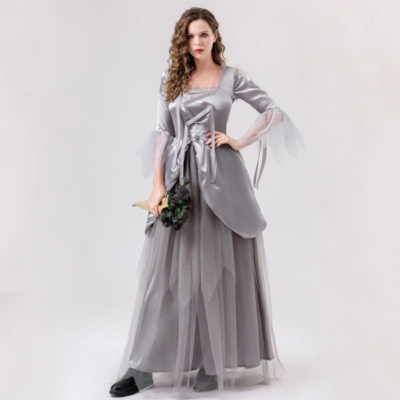 New Halloween Ghost Bride Cosplay Costume Grey Dress