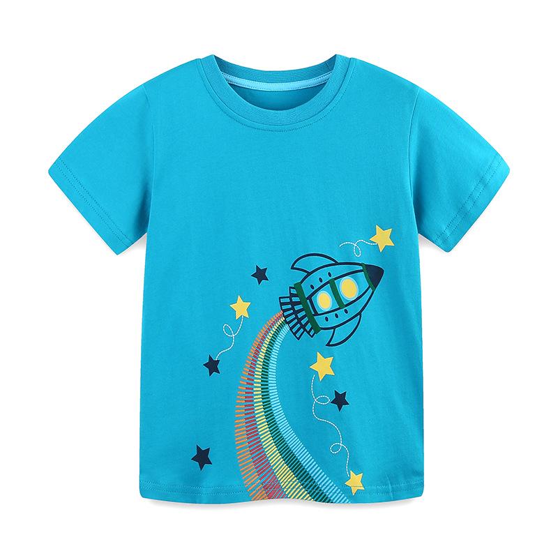 Summer Boys Rocket Print Short-Sleeve Cotton T-Shirt - European & American Style 2Y