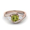 6mm Round 925 Sterling Silver Rose Vermeil Peridot Three Stone Bypass Women Wedding Ring