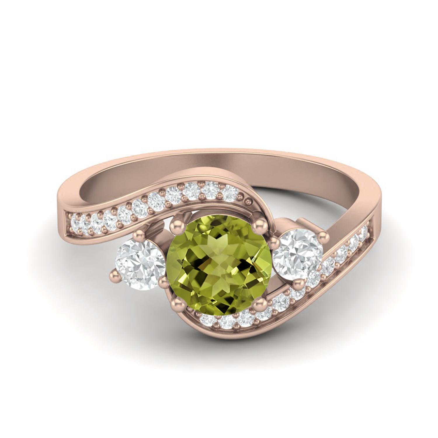 6mm Round 925 Sterling Silver Rose Vermeil Peridot Three Stone Bypass Women Wedding Ring 12
