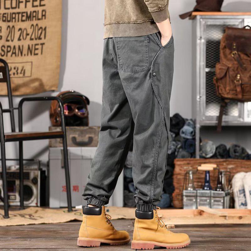 

Мужские весенние модные рабочие брюки с манжетами: Однотонный, универсальный и модный спортивный стиль