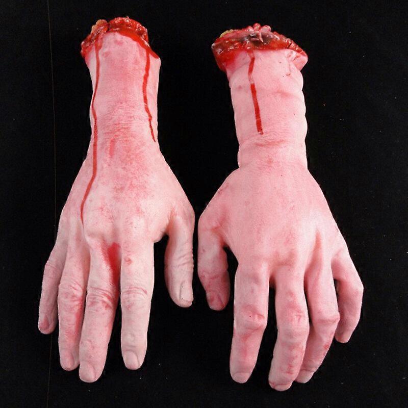 1 Pair Realistic Hands Prop Horror Bloody Fake Body Parts Severed Arm Hand Halloween Props