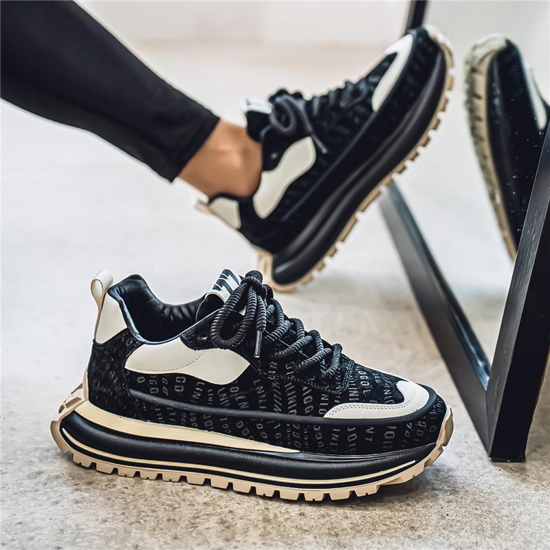 Men's Retro Color Block Dad Sneakers - Thick Sole, Height Increasing, Low-Top, Spring/Autumn Shoes for Students