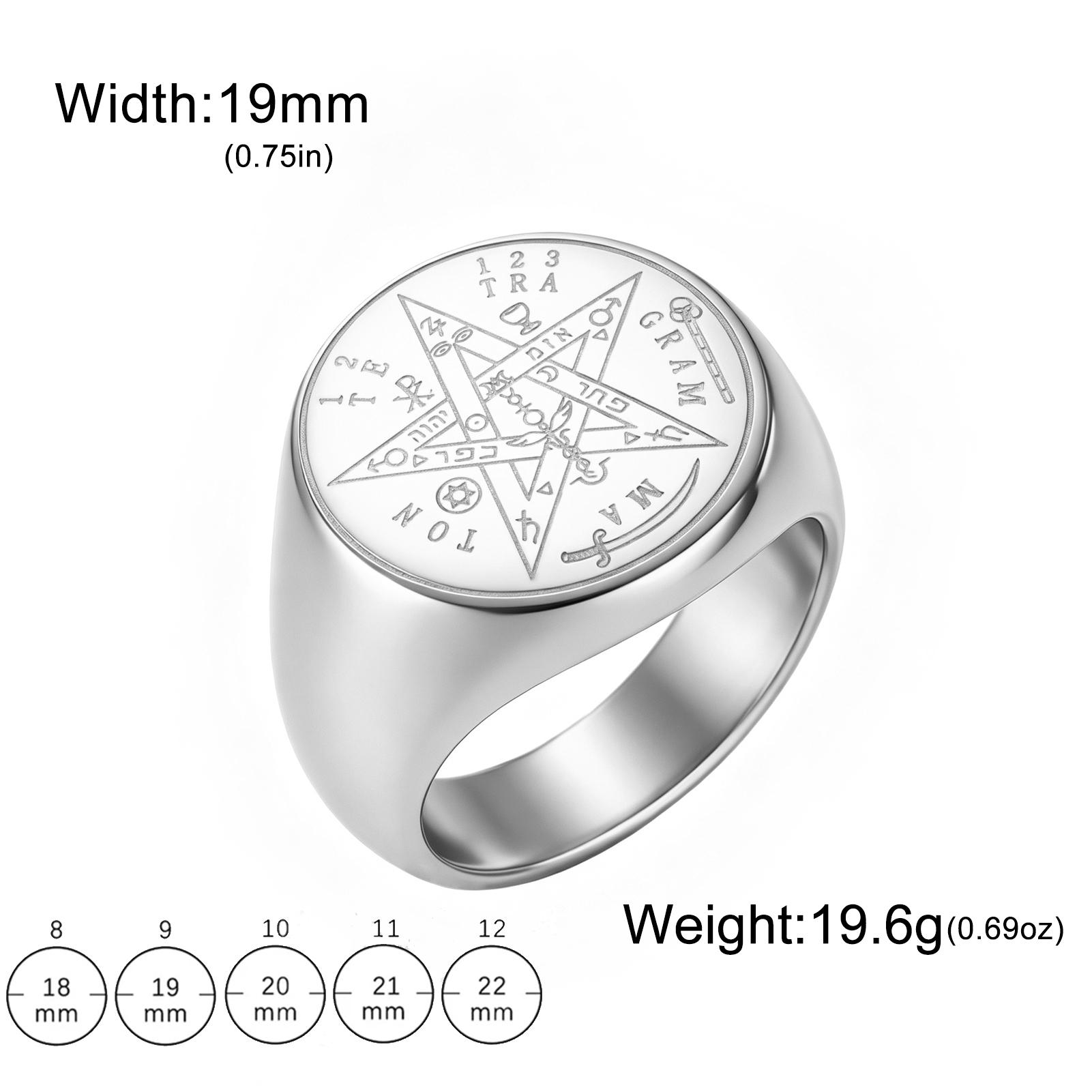 Bague Likgreat Vintage Tétragramme YHWH Pentagramme Sept Archanges Amulette Acier Inoxydable Bijoux de Protection Spirituelle Cadeau 10 white