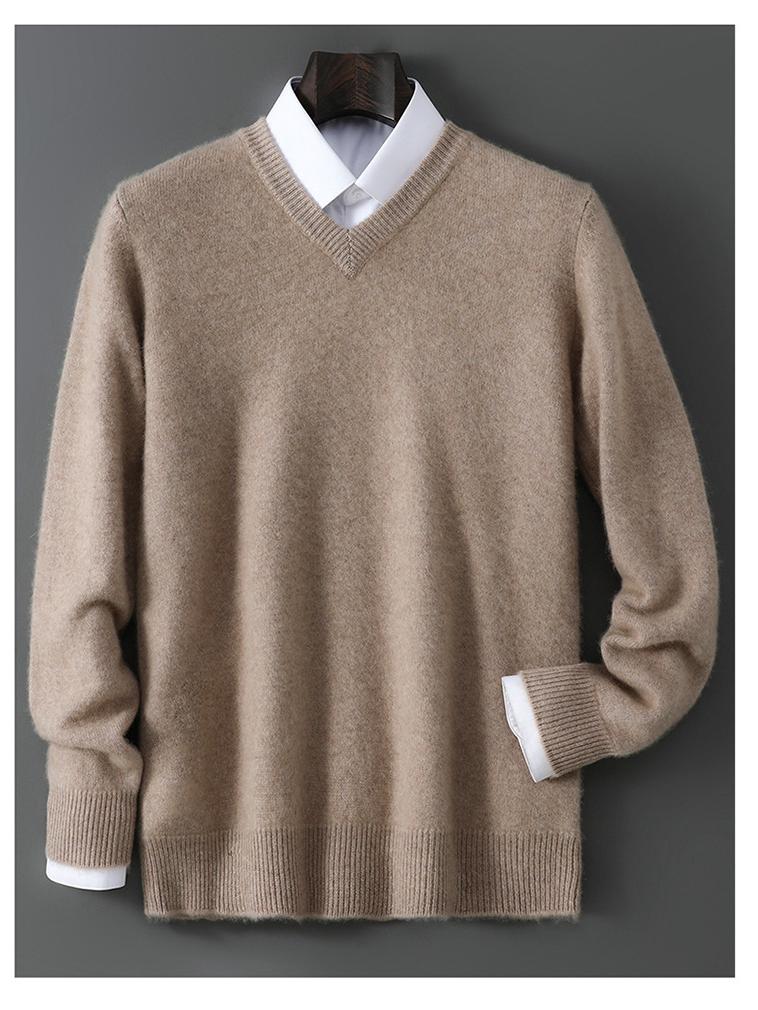 Men's 100% Pure Wool V-neck Thick Warm Business Casual Sweater
