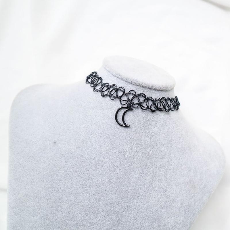Choker Náhrdelník Černý Klíční kost Tetování Řetízek Hvězda Přívěsek Žena Dívka Coll