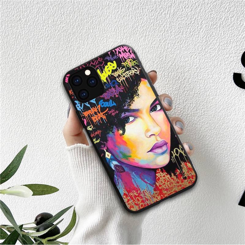 Doodle Black Women Fashion Girl Phone Case For Iphone 12 11 13 7 8 6 S Plus X Xs Xr Pro Max Mini Shell