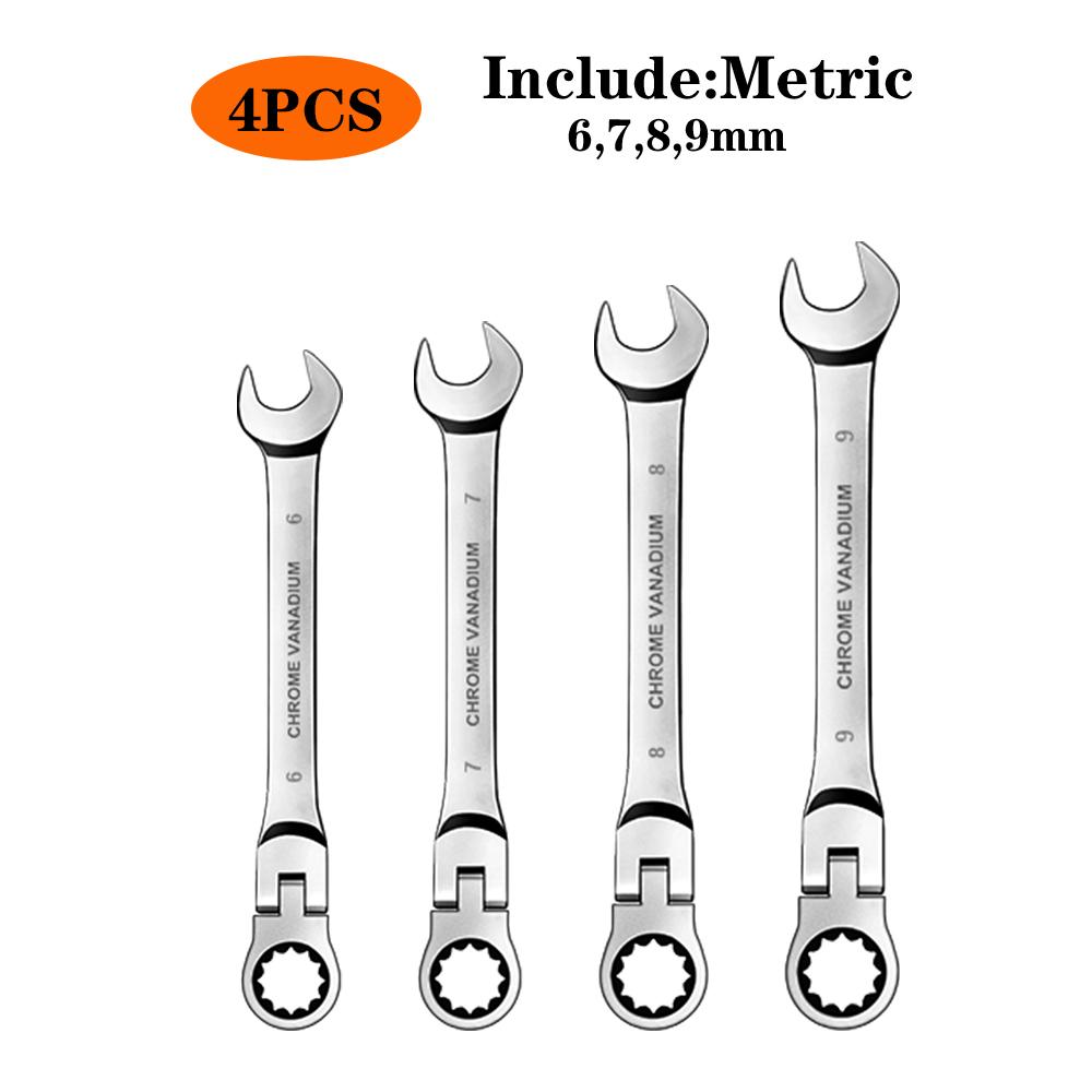WOZOBUY Flex Head Ratchet Wrench Set,Metric,Chrome Vanadium Steel Combination Spanner Key Wrench Kits Hardware Hand Tool