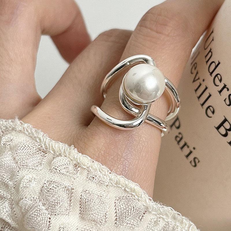 

925 Sterling Silver Rings for Women Couple Minimalist Handmade Simple Pearl CZ Ring Fine Jewelry Gift Prevent Allergy resizable