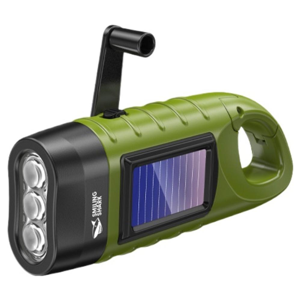 LED Flashlight Hand Crank Solar Powered Rechargeable Survival Gear Self Powered Charging Torch Dynamo for Fishing Boating Hiking