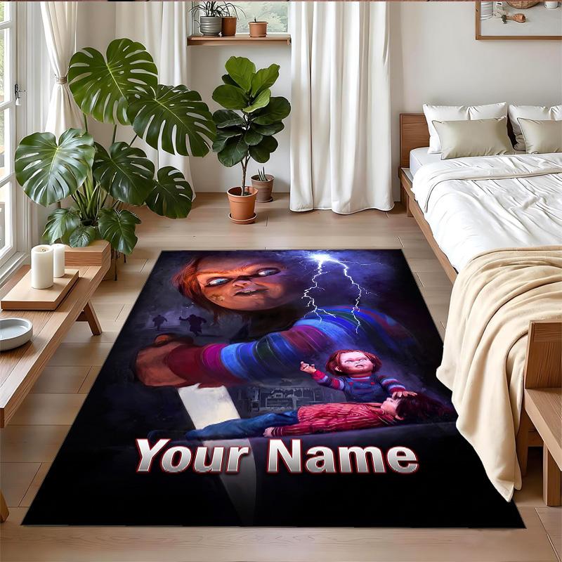 Tappeto in Velluto di Cristallo Testo Nome Personalizzato, Morbido Tappetino Antiscivolo Decorazione per la Casa Gioco per Bambini Chucky Tiffany