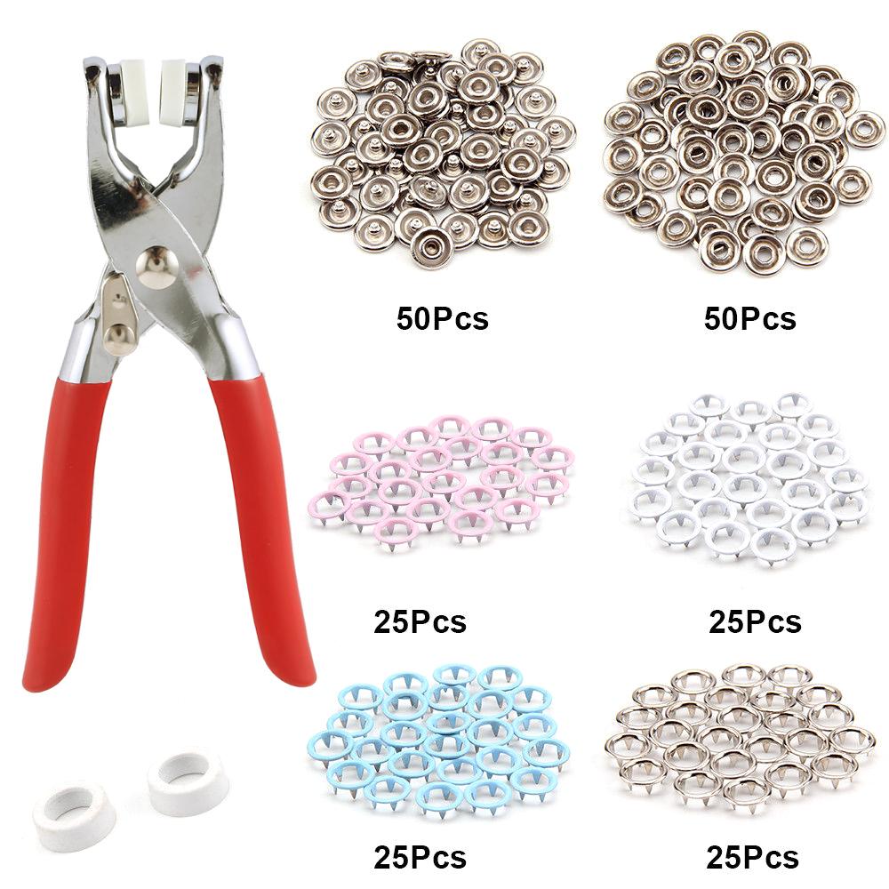 1 Set Metal Snap Fasteners Button Kits Heavy Duty Snap Button Tool with Adjustable Pliers Sewing Accessories for Clothes Leather