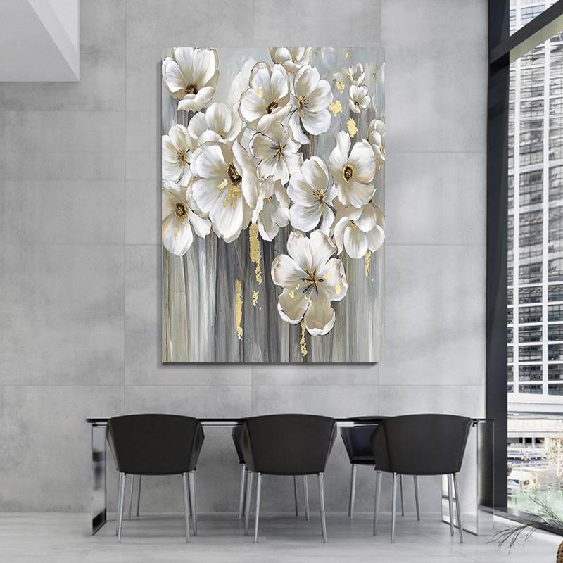 Abstract Wall Art Picture for Living Room Oil Paintings on Canvas Many White Flowers Hotel Decor Home Decor