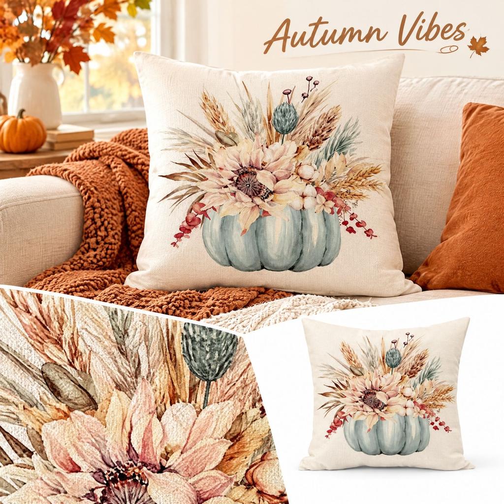 Fall Thanksgiving Throw Cover Festival Pumpkin Maple Leaf Print Cushion Case for Sofa Couch Decor