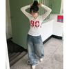 The Pink Women Slim FiT Side Shirring Number PrinTing Long Sleeve T shirT