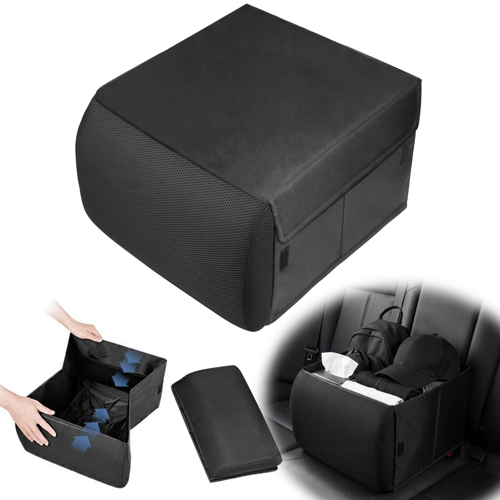 Foldable Passenger Seat Lumbar Luggage Convenient Storage 30L Large Seat Seat Car Luggage Rear Black 2-in-1 Box, Cushion, Storage, Box, Capacity,