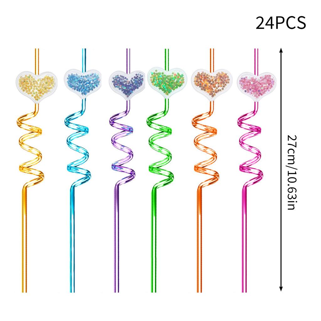24pcs Glitter Straws Glitter Heart Drinking Straws Reusable Drinking Plastic Straws for Kids Party Supplies