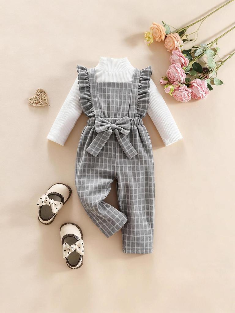 Cozy Autumn/Winter Baby Girl Fashion Set: High Collar Long Sleeve Top & Lace Pants
