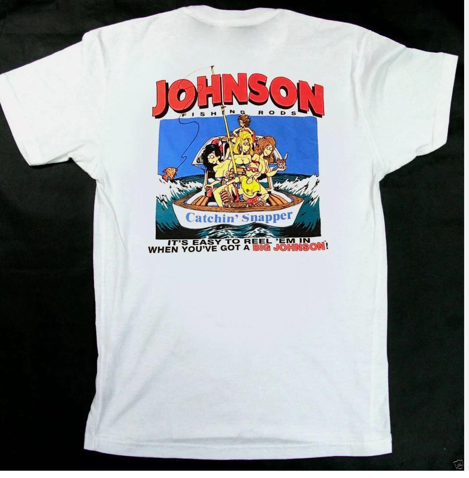 SALE 90s BIG JOHNSON Fishing Rods Reel White T-Shirt XXL