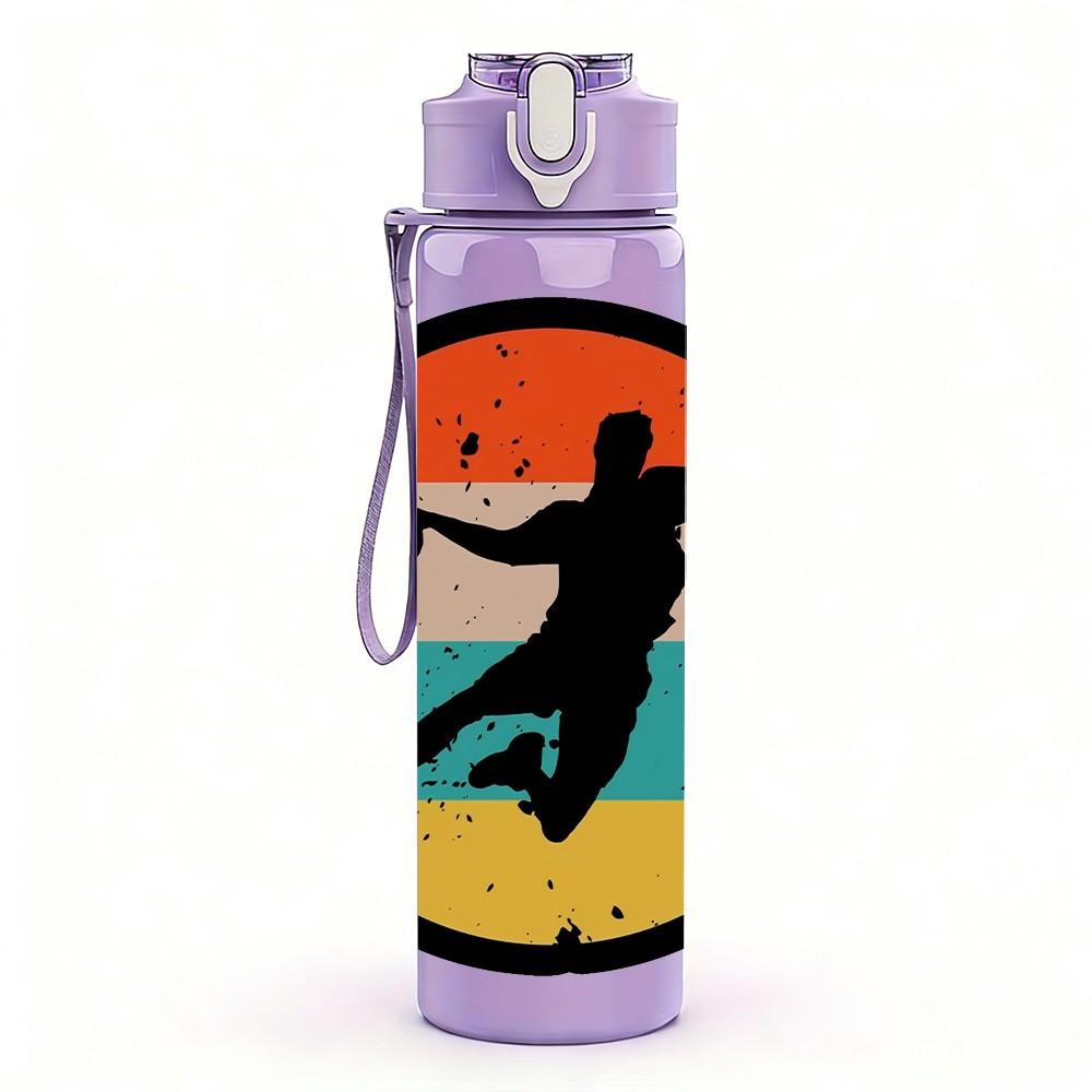 1PC Handball Player Circle Badge Print 750ml Color Plastic Sports Water Bottle Leakproof Flip Straw Lid Suitable for Sports Office Home Use