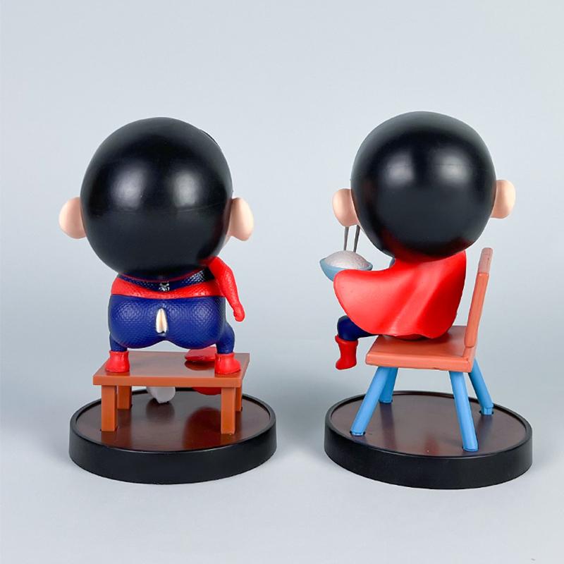Crayon Shin Chan Anime Handmade Action Figure Set Superman Spider-Man Kung Fu Themed Collectible Decoration Toys for Fans