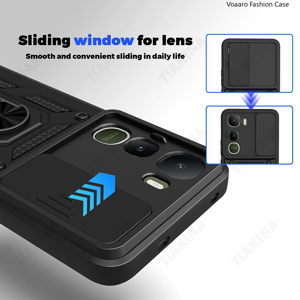 Slide Lens Armor Funda for Vivo Y400 5G Global Case for Vivo Y400 5G Case Magnetic Ring Stand Holder Cover Shockproof Capa