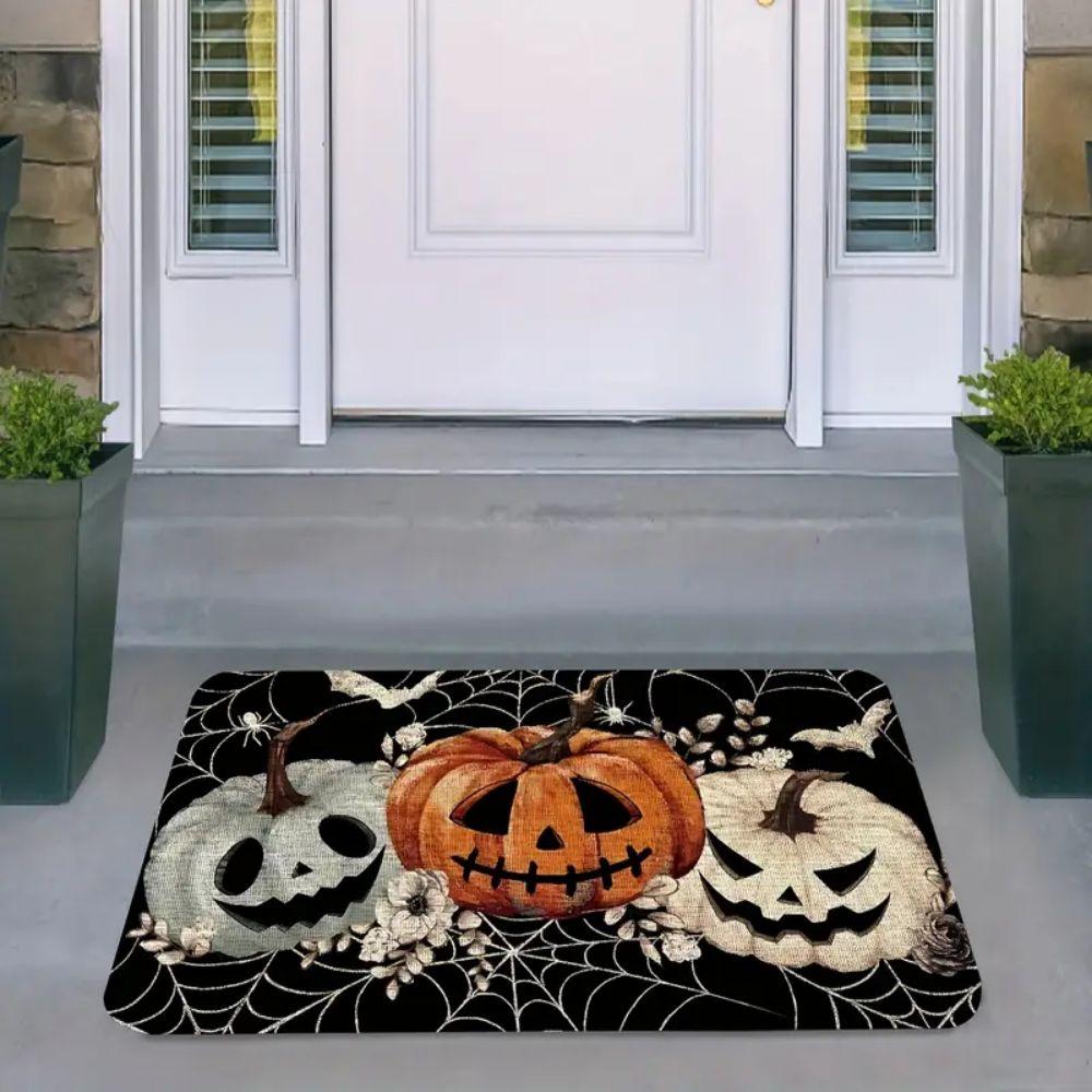 Halloween Welcome Floor Mat Ghost Pumpkin And Spider Web Suitable For Door Mat, Corridor Carpet, Home Decoration