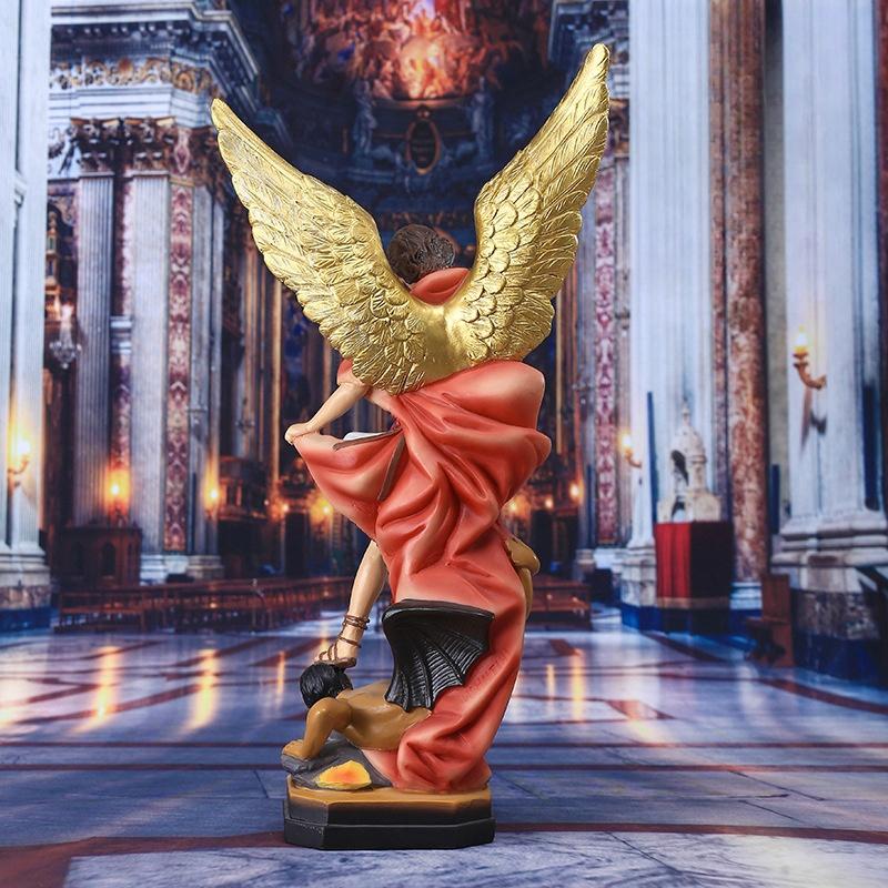 Christian San Miguel Arcangel Statue Retro Bronzed Saint Michael Angel Resin Figurine Home Blessing Decoration Desktop Ornaments