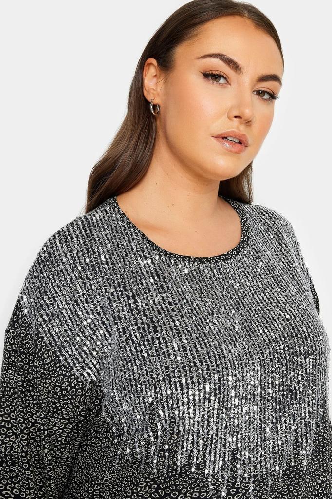 Women's Big Size Blouse Plus Size Crew Neck Long Sleeve Sequin Embroidered Blouse 302911