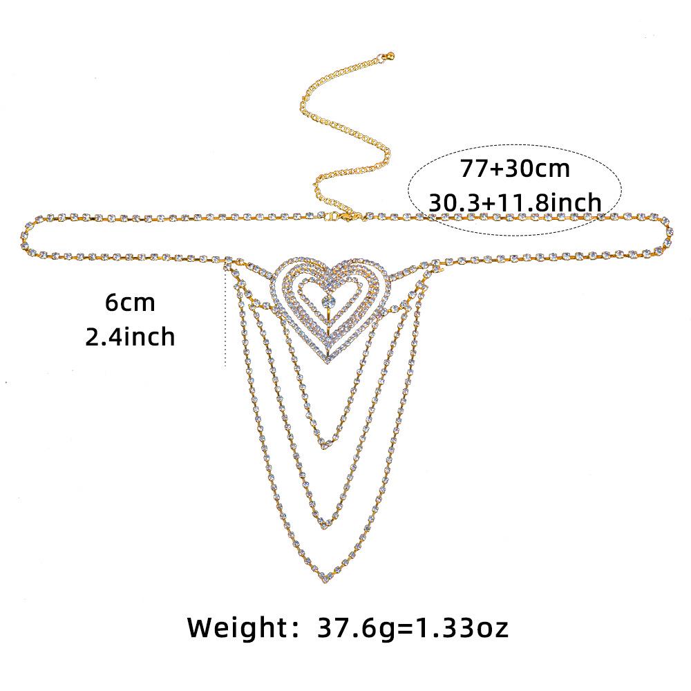 Hot Waist Rhinestone Heart Body Chain Panties for Women